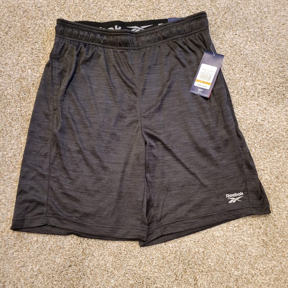 New Men's Reebok Slim fit 9" Sport Black Heather Shorts Size Medium